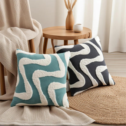Snowflake Fleece Throw Pillow Cover with Wavy Pattern Cushion Case Modern Pillowcase for Sofa Couch Living Room Home Decor 16 x 16 Inch Pink