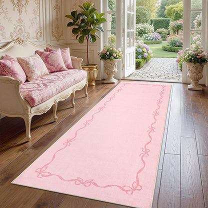Garvee 2x6 Bow Runners for Hallways Non Slip, Kitchen Runner Rug Solid Pink Rugs for Bedroom Girls, Soft Low Pile Washable Floor Mat Coquette Rug for Nursery Entryway Dorm Laundry Room