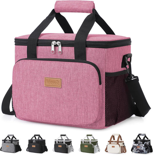 Lifewit Medium Lunch Bag, Insulated Lunch Box, Soft Cooler Cooling Tote for Adult Men Women, Pink 12-Can (9L)