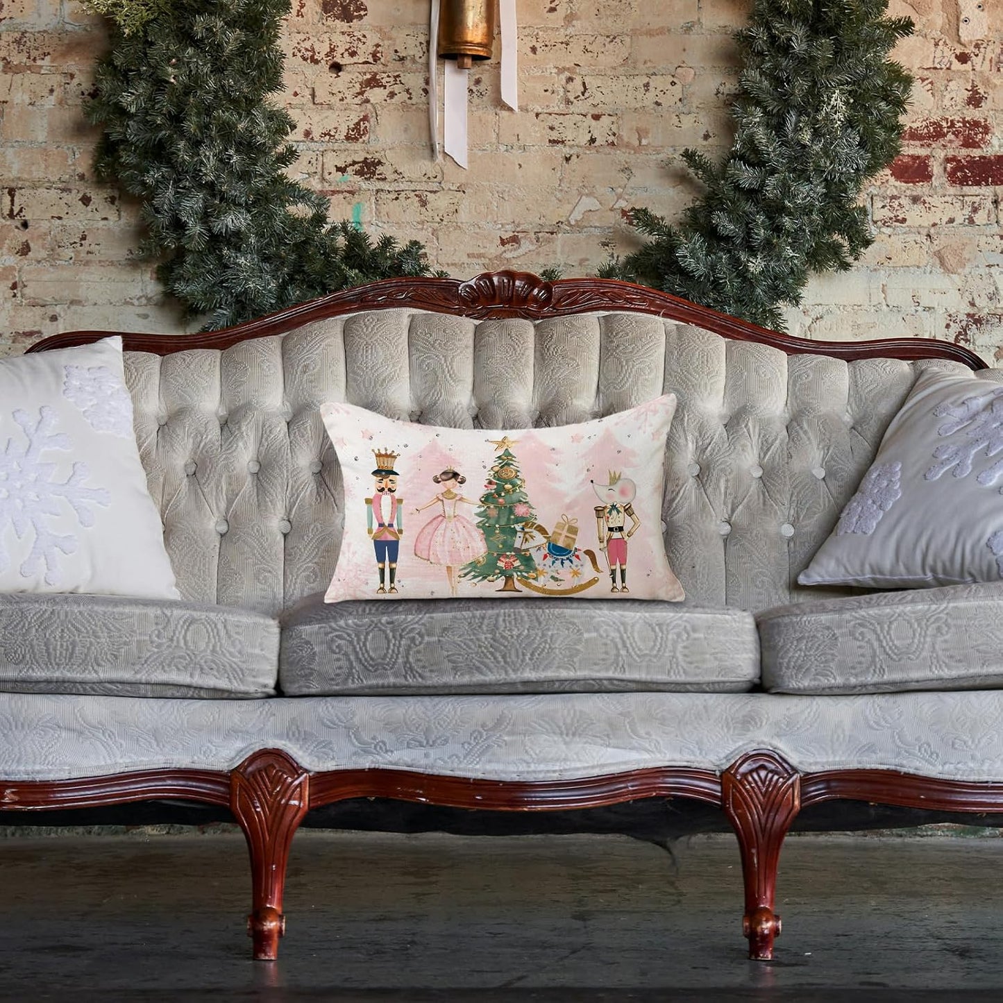 TAJWE Christmas Pillow Cover 12x20 Inch Pink Nutcracker Xmas Decorative Pillowcase Farmhouse Winter Holiday Lumbar Cushion Case for Sofa Couch Home Decor