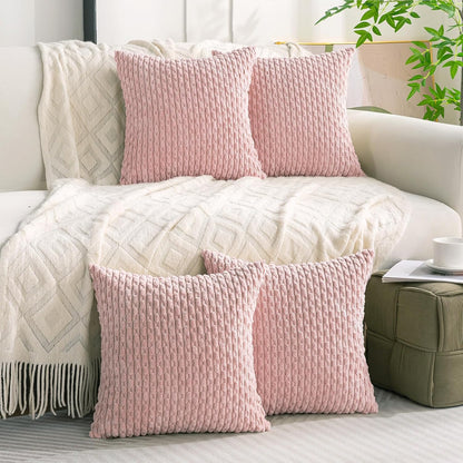 Set of 4 Light Pink Decorative Throw Pillow Covers 24x24 Inch Corduroy Pillow Covers for Bed Couch Sofa Living Room Soft Square Cushion Cases