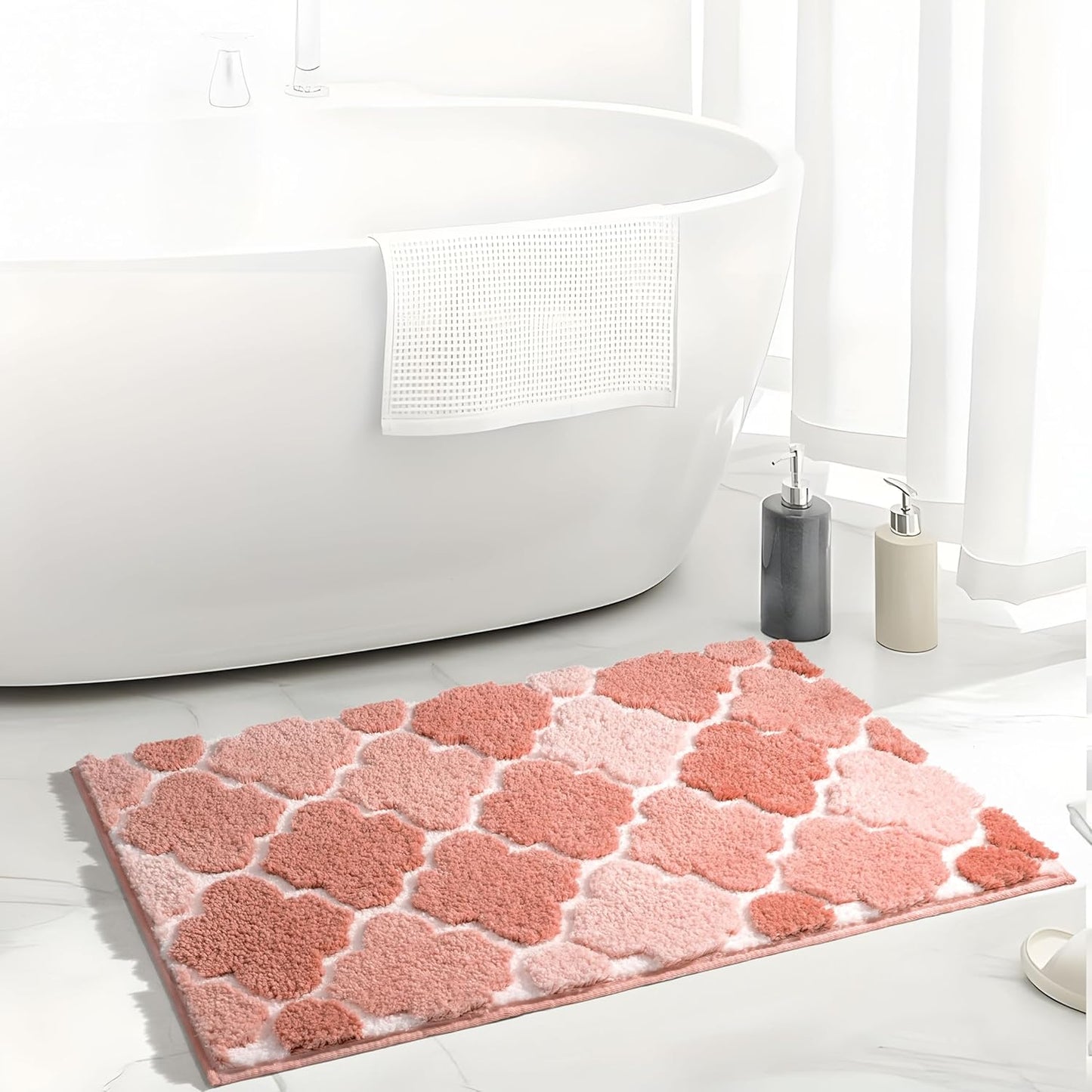 DEXDE Bathroom Rugs Non-Slip Bath Rugs Extra Absorbent Shaggy Bath Mats Machine Washable Soft Plush Throw Carpet for Bathroom Floor Tub and Shower, 24''x36'' Pink