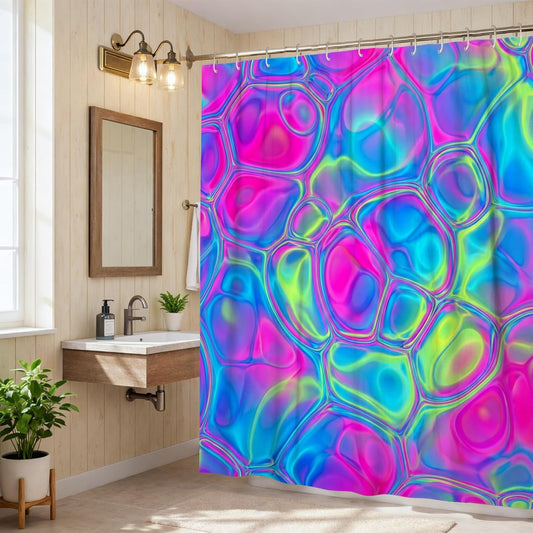 Bubble Shower Curtain, Modern Abstract Waves Circle Summer Peach Washable with Hooks Bathtub Cloth Curtains for Bathroom Bathtub Apartment Decor 72x72 Inch