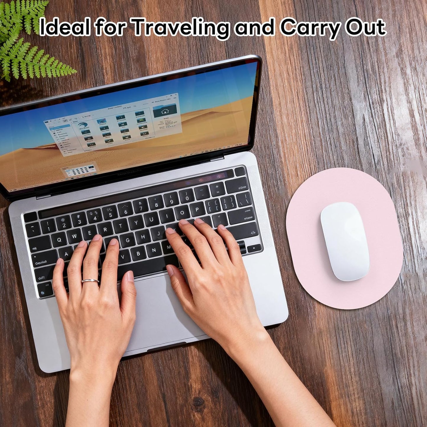 Pink Oval Mouse Pad, 6 x 8 in Small Portable Mousepad with Non-Slip Base for Laptop Computer Travel