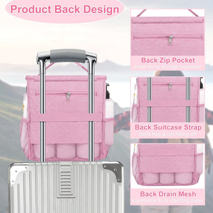 Attmu Shower Caddy Portable for Dorm Room Essentials, Hanging Shower Bag for College, Large Capacity Mesh Shower Caddy for Bath Essentials (Light Pink)