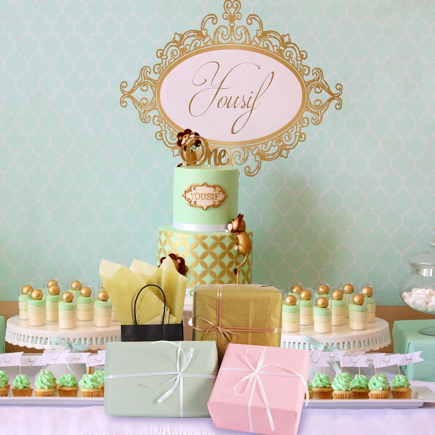 BEISHIDA 90 Sheets Sage Green Pink Gold Tissue Paper Bulk, Wrapping Tissue Paper for Gift Bags, 14 x 20 Inch Gift Wrap for Wedding Birthday Christmas Party DIY Crafts Decor Holiday Flowers