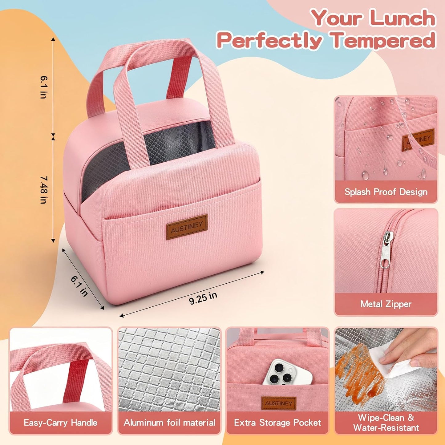 Bento Lunch Box Set for Women & Grils with Sppon & Fork, 1100ml Lunch Box with Lunch Bag, Bento Box for School, Work, Picnic, Leak Proof, BPA-Free, Microwave & Dishwasher Safe (Pink)