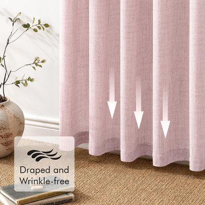 MIULEE Faux Linen Curtains 84 Inch Length 2 Panels Natural Light Pink Semi Sheer Curtain with Back Tab Rod Pocket, Light Filtering Window Privacy Burlap Drapes for Living Room Bedroom 42W x 84L
