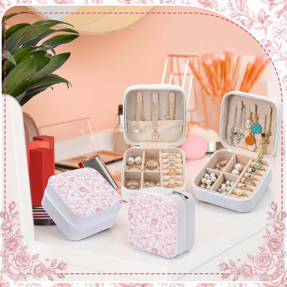 Novabright 8 Pcs Pink and White Floral Travel Jewelry Case Bulk Small Bridesmaid Jewelry Organizers and Storage Box Gifts Little Accessories Holder Tiny Wedding Bridal Party Favors for Women