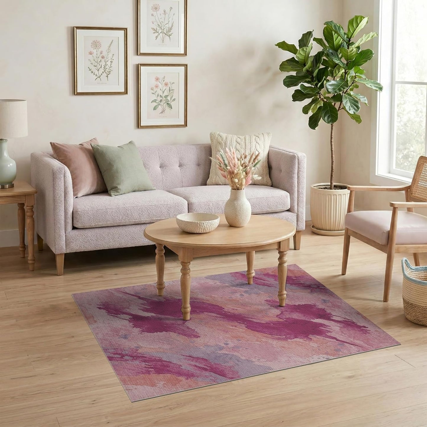4'x6' Washable Flatwoven Rug, Coral Modern Abstract Easy Care Throw Carpet Stain Resistant Low Profile Floor Covering for Dorm Room, Small Living Room, Apartment | Ref:2108224