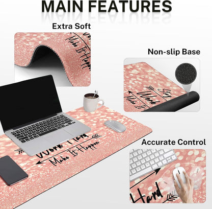 Arttown Desk Mat, Rose Gold Pink Mouse Pad Set with Wrist Support, 4-in-1 Large Mousepad+Keyboard Wrist Rest+Mouse Wrist Rest+Coaster with Ergonomic Design, Non-Slip Mat for Office, Home Decor