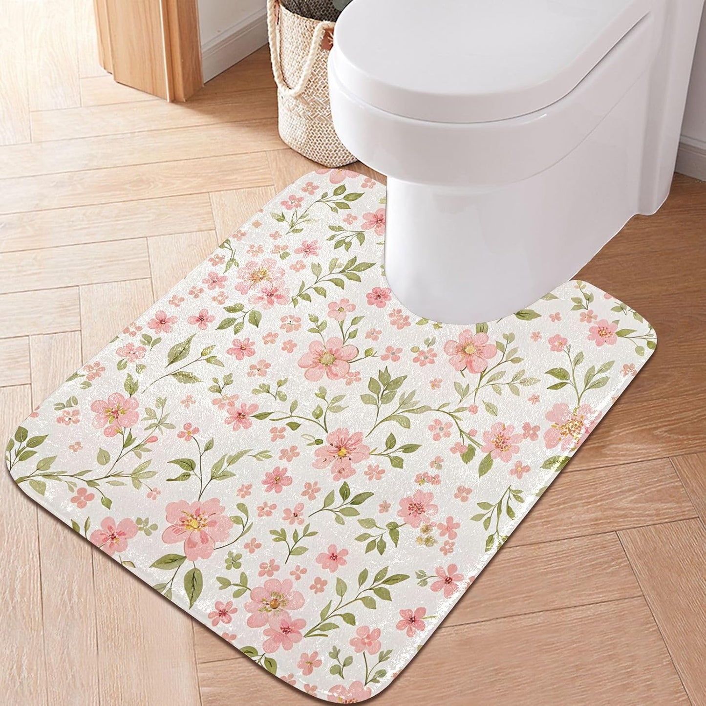 Pink Flowers Bathroom Mat Rug 24" x 16" Non Slip Super Absorbent Quick Dry Bath Mats for Bathtub Fluffy Rugs