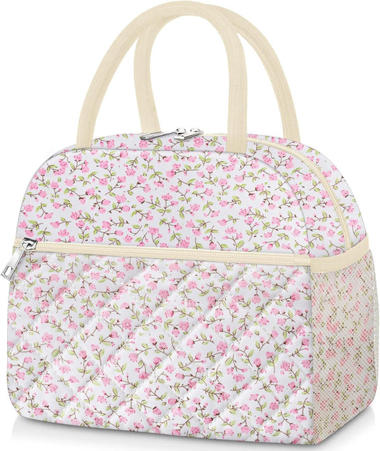 KUBYA Lunch Bag Lunch Box for Women Adult Men Insulated Quilted Reusable Large Lunch Tote Bag Leakproof Simple Cooler Bag for Work Office Picnic Beach or Travel