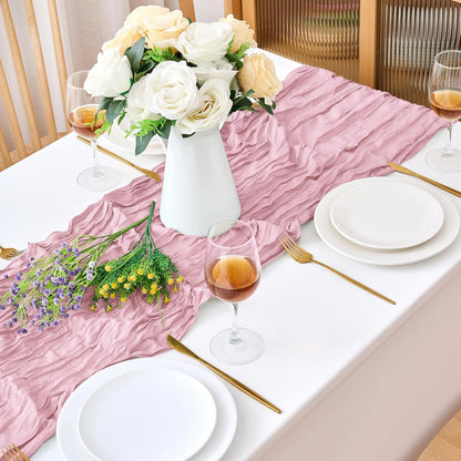 18 Pack Pink Cheesecloth Table Runner 21.5x120 Inch, Semi Sheer Boho Gauze Cheese Cloth Fabric Table Runners 10 FT Long for Wedding Party Baby Shower Birthday Home Decor