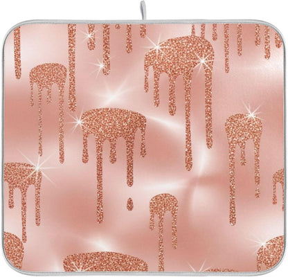 Rose Gold Pink Dishes Drying Mats Cute Quick-dry Print Countertop Heat Pad Kitchen Counter Dishes Mats, 18" x 24"