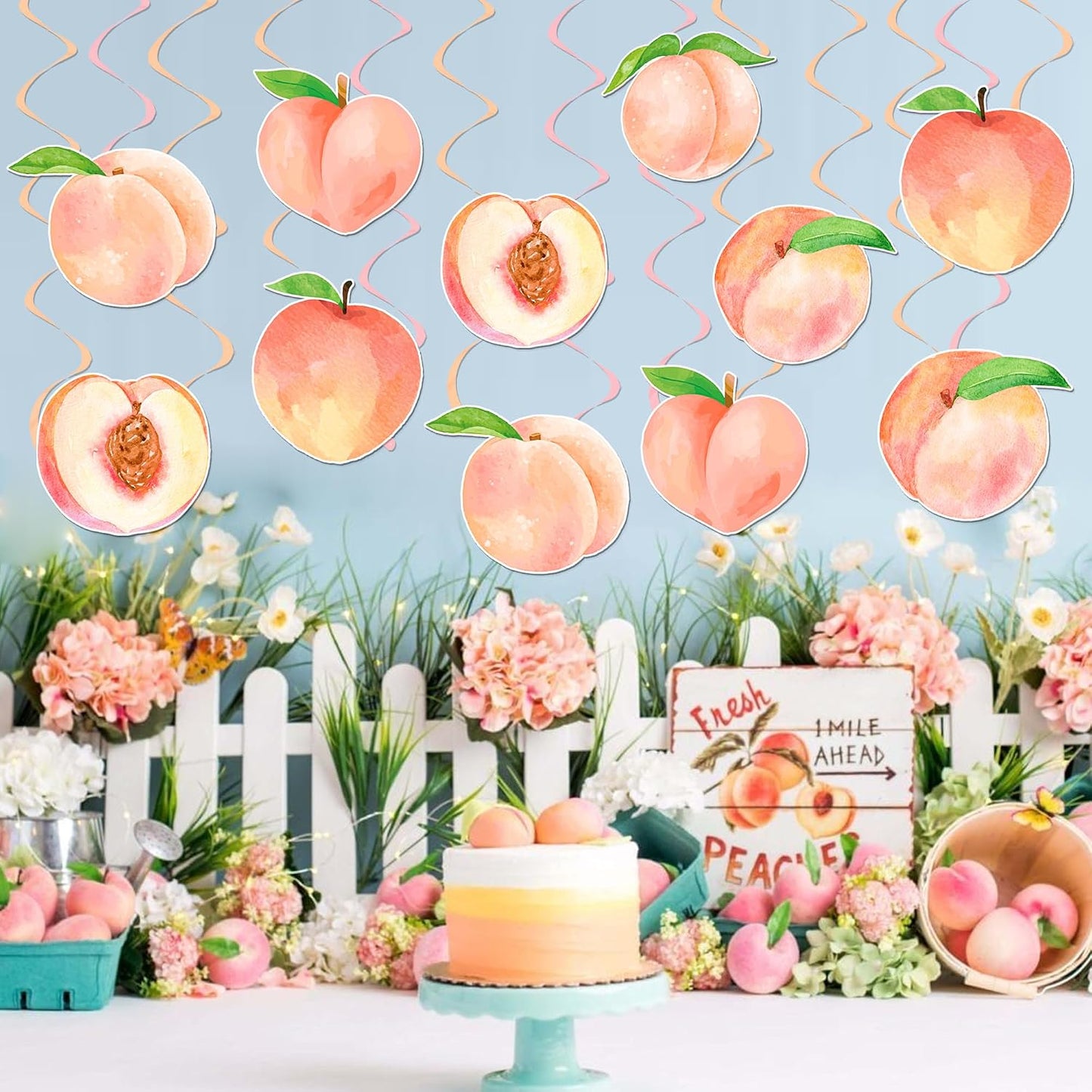 Peach Party Hanging Swirls Peach Birthday Party Supplies 20PCS Sweet Peaches Hanging Ceiling Streamers Sweet As a Peach Party Decorations for Little Peach Baby Shower Wedding Decor