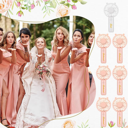 Glooglitter 8 Pcs Bachelorette Party Handheld Fan Bulk 1 White Bride USB Personal Hand Held Fan and 7 Pink Bridesmaids Small Eyelash Fan for Wedding Party Bachelorette Party