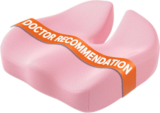 CJACSOC Seat Cushion, Extra Large Memory Foam Cushion for Office Chair Cushions, Ergonomic Cushions Pad Pillow for Pressure Relief Sciatica & Pain Relief for Long Sitting, Pink
