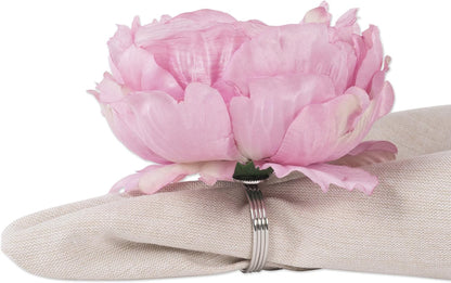 DII Beautiful Peony Flower Napkin Rings Pink, 4 Piece