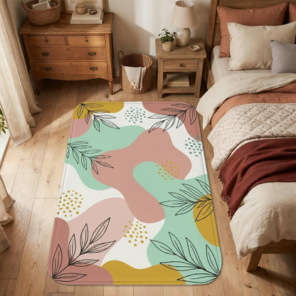 Leaves Area Rug, Modern Minimalistic Dots Curves Spring Pastel Peach Non-Slip Rectangle Floor Carpets Edge Binding Rugs for Living Room Bedroom College Dorm Kitchen Decor 4' X 6'