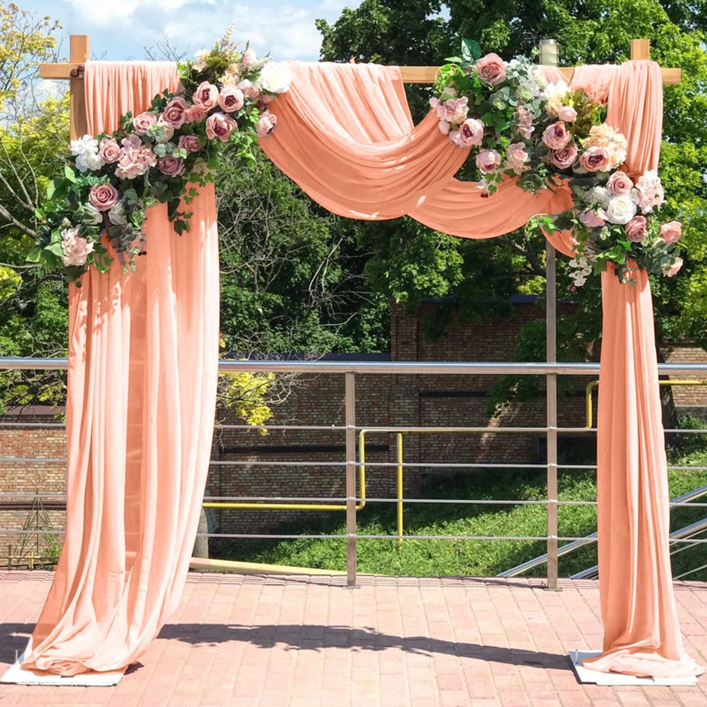 FUHSY Wedding Arch Draping Fabric Peach Pink Chiffon Fabric Drapes 20FT 1 Panel Sheer Curtains Wedding Arch Backdrop for Party Ceiling Decorations Weddings Ceremony Drape Fabrics for Arbor Archs Decor