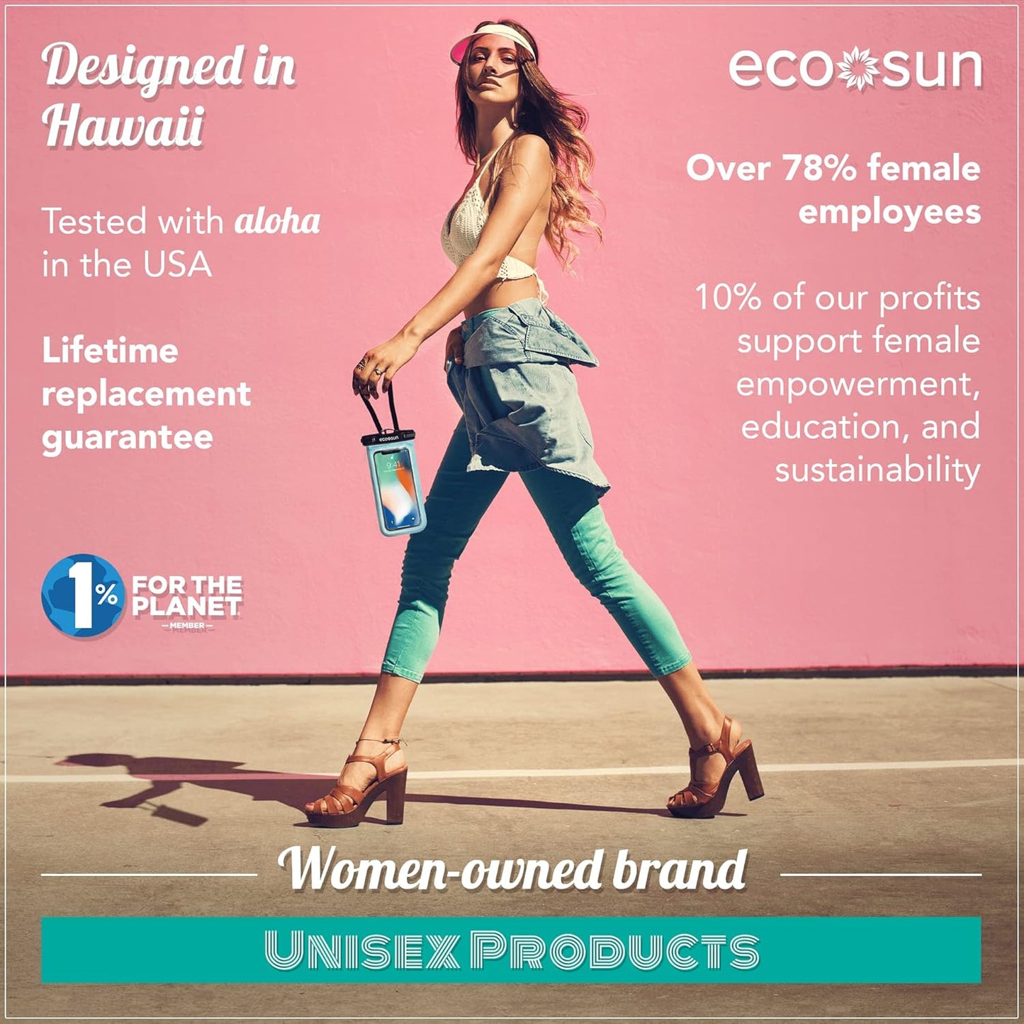 Eco Sun Waterproof Phone Pouch (2-Pack) — Designed in Hawaii — Case Fits All iPhones (incl. 17 Pro Max), Samsung Galaxy S24 & More (Black/Pink)