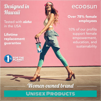 Eco Sun Waterproof Phone Pouch (2-Pack) — Designed in Hawaii — Case Fits All iPhones (incl. 17 Pro Max), Samsung Galaxy S24 & More (Black/Pink)