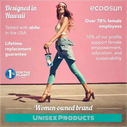 Eco Sun Waterproof Phone Pouch (2-Pack) — Designed in Hawaii — Case Fits All iPhones (incl. 17 Pro Max), Samsung Galaxy S24 & More (Black/Pink)