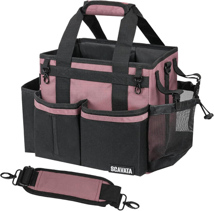 SCAVATA Compact Wearable Cleaning Caddy, Small Cleaning Caddy Supplies Organizer with Handle & Shoulder Straps for Housekeepers, Under Sink & Car Cleaning Tool Organizers Bag (LotusPink)