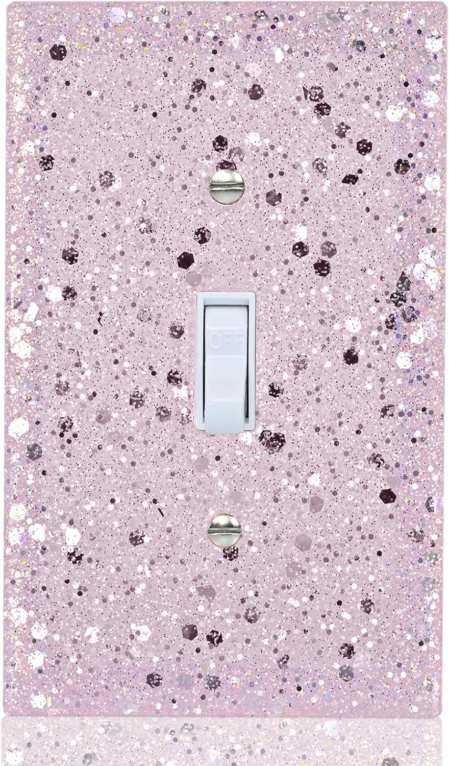 Pink Glitter Light Switch Cover - Sparkling Wall Plate 5.1"x3.15", Home Decor, Single Toggle