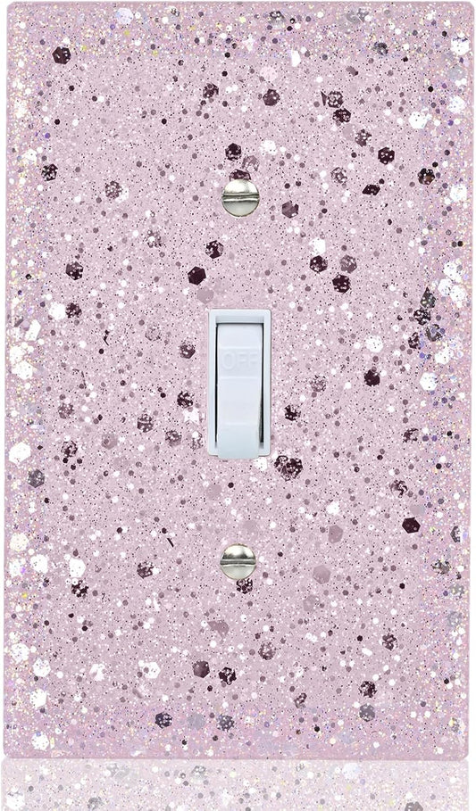 Pink Glitter Light Switch Cover - Sparkling Wall Plate 5.1"x3.15", Home Decor, Single Toggle
