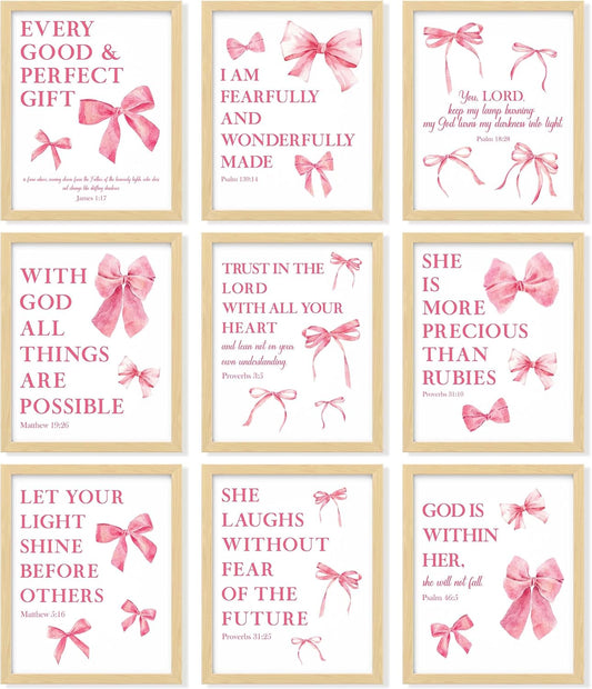 97 Decor Pink Coquette Room Decor For Teen Girls - Light Pink Wall Art For Bedroom, Trendy Bow Pictures For Bathroom Dorm Decorations, Cute Preppy Posters For Room Aesthetic (8x10 Unframed)