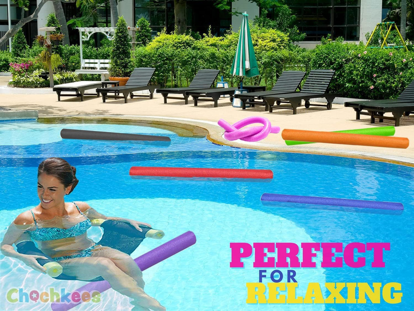 Chochkees Floating Pool Noodles Foam Tube 2-Pack, Thick Hollow Noodles for Floating in The Swimming Pool, 52" Inches Long