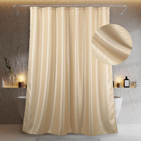 Champagne Gold Sparkle Shower Curtain: Creamy Peach Gold Glitter Shiny Fabric Decorative Shower Curtains for Bathroom - Waterproof Washable Light Apricot Silver Metallic Satin Bath Curtain - 72x72