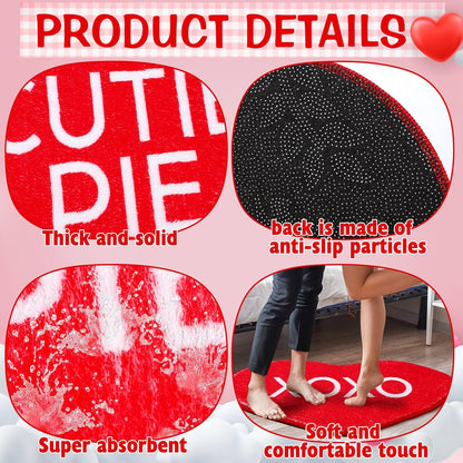 6 Pcs Valentine's Day Heart Rug Valentines Day Bathroom Decor Non Slip Heart Shaped Bath Rugs Red Pink White Mat Doormat for Bathroom Kitchen Living Room Home