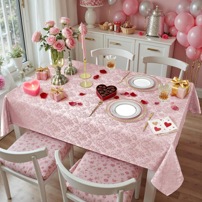 SASTYBALE Pink Jacquard Damask Rectangular Tablecloth 60 x 84 Inch | Spill-Resistant Soft Polyester Tablecloth, Wrinkle-Resistant Damask Table Cloth For Dining Room, Wedding And Anniversary
