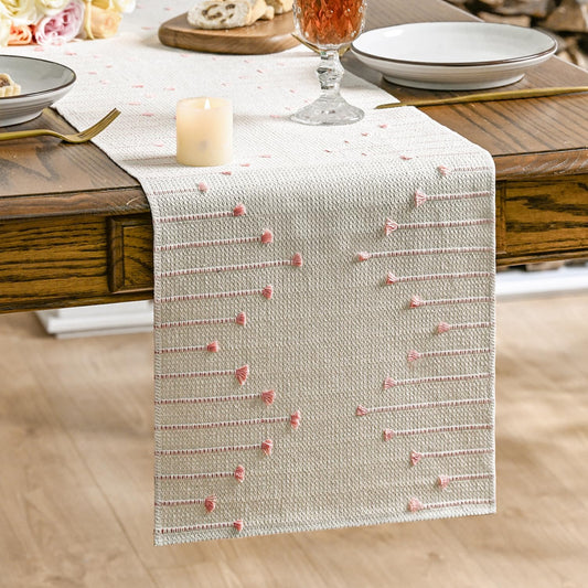 Artoid Mode Pink Boho Table Runner for Farmhouse Rustic，Seasonal Holiday Macrame Burlap Kitchen Dining Table Decoration for Home Party Decor 12x72 Inch