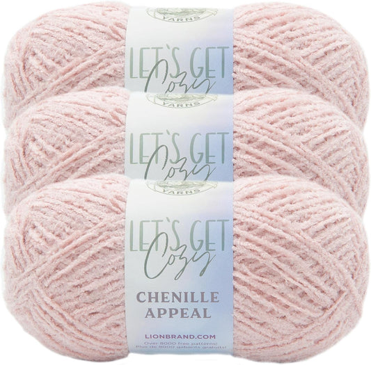 Lion Brand Yarn, Chenille Appeal Soft Worsted Weight Yarn for Knitting and Crochet, Peach Whip, 3 Pack