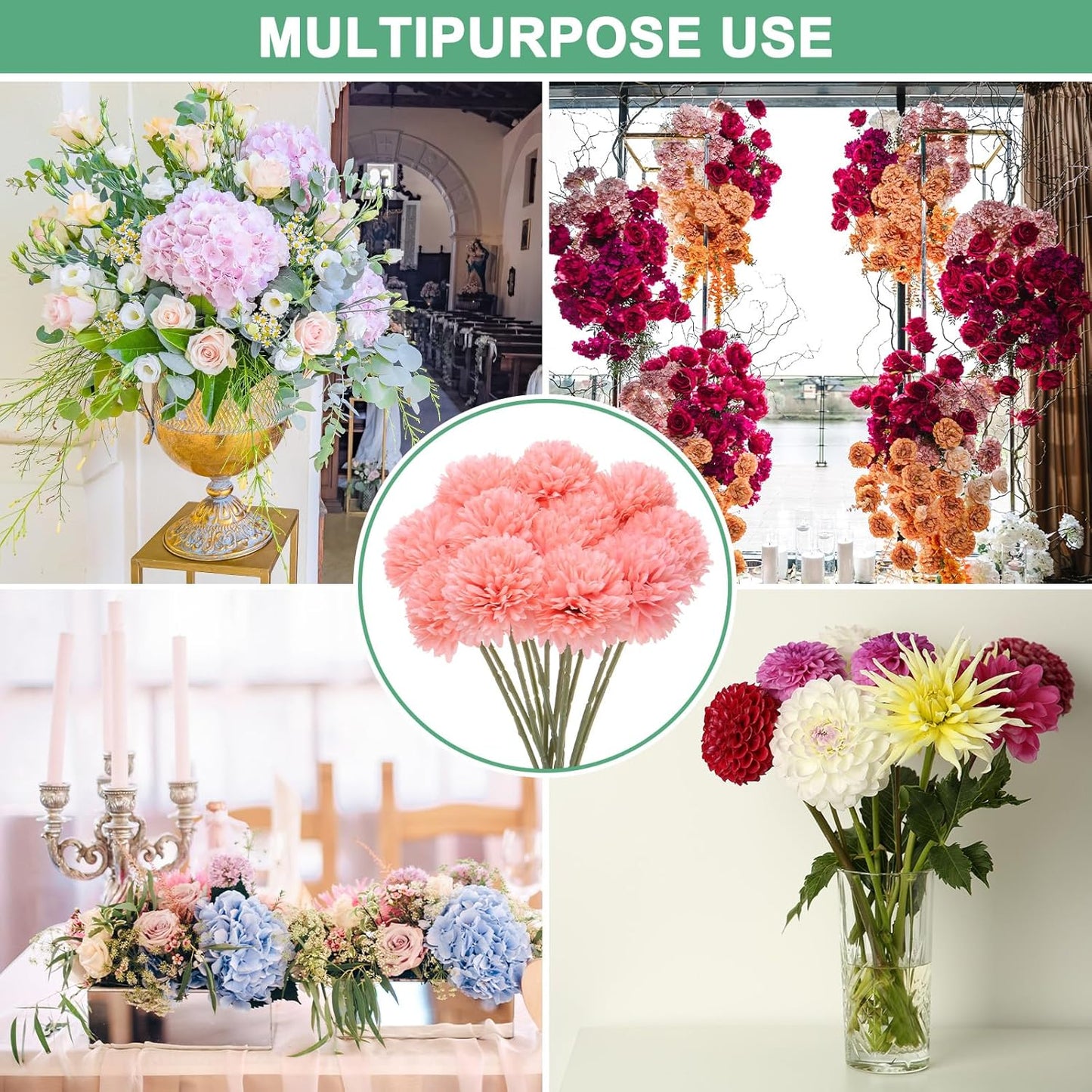 M METERXITY 12-Pack Artificial Chrysanthemum Ball Flowers, 11 Inch Faux Chrysanthemum Silk Bouquets Real Touch Faux Flowers for Home/Wedding/Christmas/Party[Peach Pink]