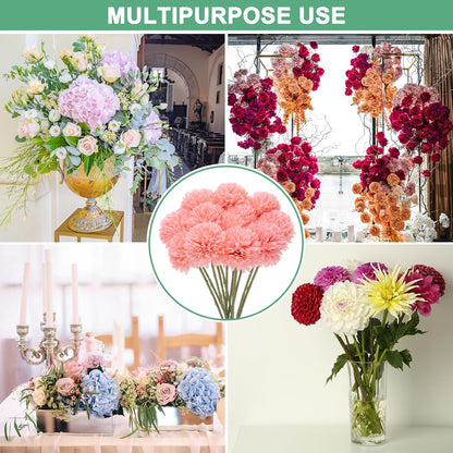 M METERXITY 12-Pack Artificial Chrysanthemum Ball Flowers, 11 Inch Faux Chrysanthemum Silk Bouquets Real Touch Faux Flowers for Home/Wedding/Christmas/Party[Peach Pink]