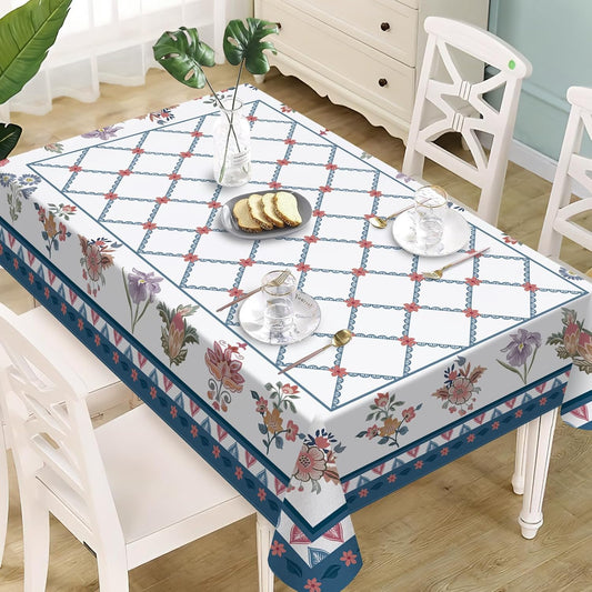Vintage Floral Rectangle Tablecloth 60 x 84 Inches, Retro Pink Blue Flower Geometric Argyle Decorative Dining Table Cloth, Spring Summer Botanical Dinner Tablecover Picnic Party Decoration