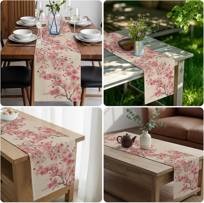 Table Runner 60 Inches Long, Peaches Branches Decorative Table Runner for Party Wedding Home Decor, Farmhouse Spring Botanical Pink Flowers Dresser Scarves for Bedroom Kitchen Tables Decor 13x60 Inch