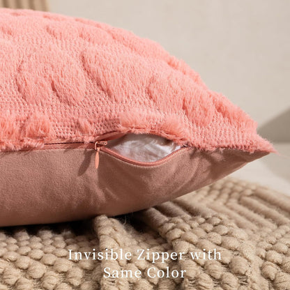 Valentines Throw Pillow Covers 16x16 Set of 2, Home Decor Spring Pillow Covers Heart Love Couch Cushion Cover, Soft Plush Faux Fur Pillowcase for Living Room Sofa Bed, Peach