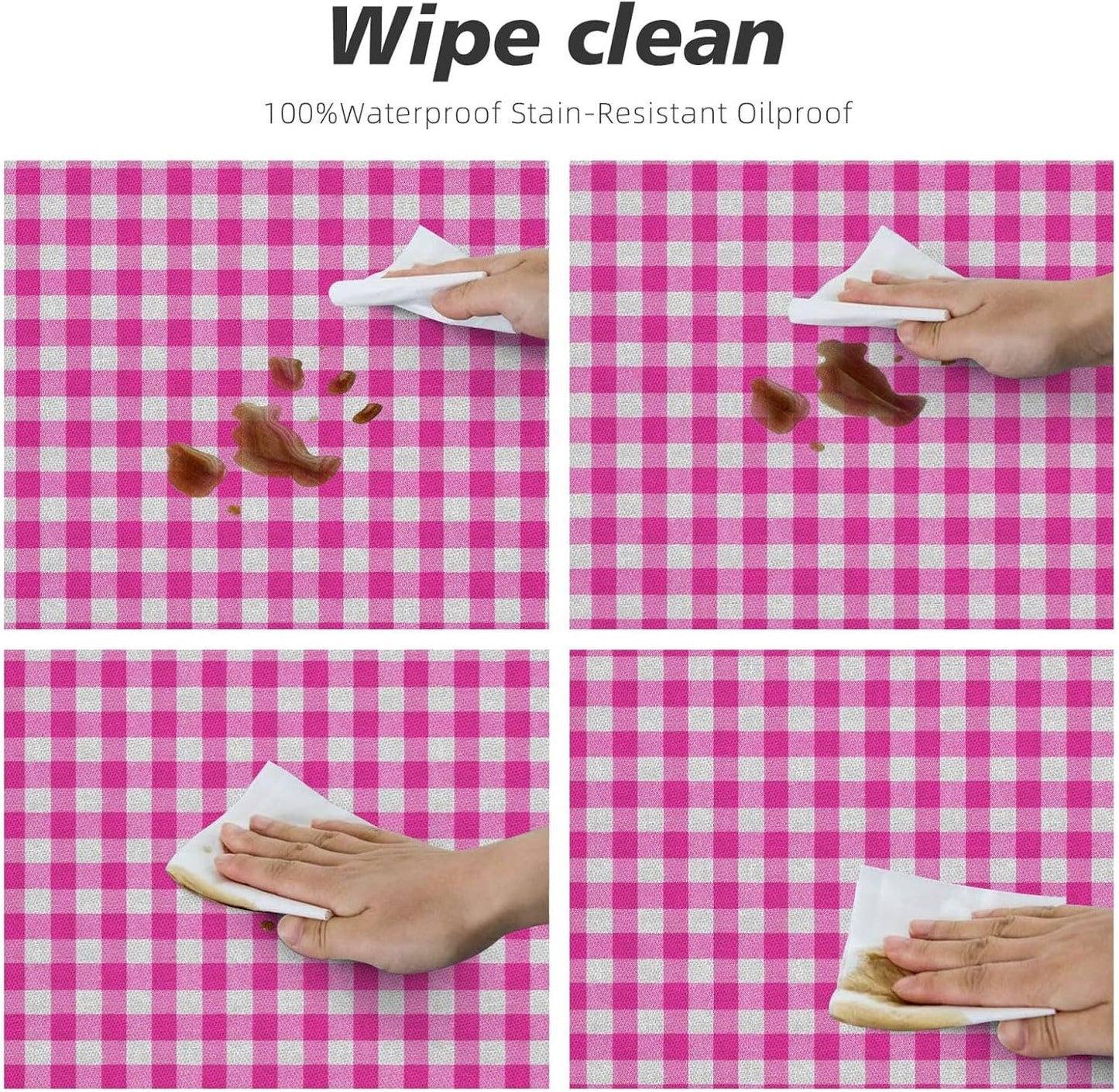 Preppy Pink and White Check Pattern Square Round Tablecloth Fitted Table Cover Washable Tablecloths for Kitchen Dining Party 40-44 Inch
