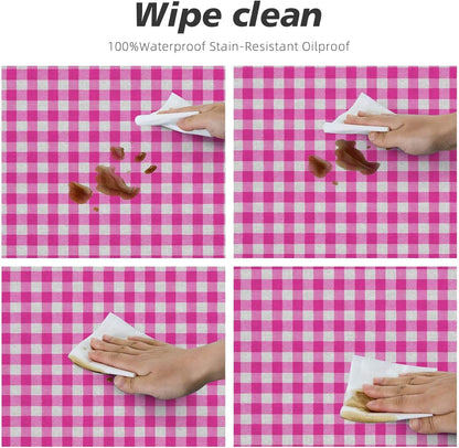 Preppy Pink and White Check Pattern Square Round Tablecloth Fitted Table Cover Washable Tablecloths for Kitchen Dining Party 40-44 Inch