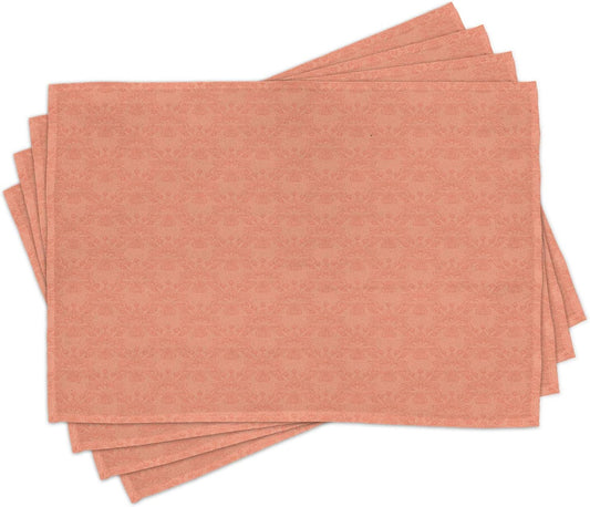 Ambesonne Peach Place Mats Set of 4, Flower Ornate Pattern Nature Inspired Image with Soft Color Spring Summer Foliage Print, Washable Fabric Placemats for Dining Table, Standard Size, Peach