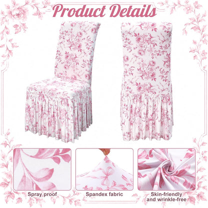 Gerrii Fancy Garden Pink Bow Dorm Chair Cover Coquette Bow Room Decor College Apartment Decor Dining Chair Covers Washable Furniture Protector with Skirt Country Style for Dorm Room Home Bedroom