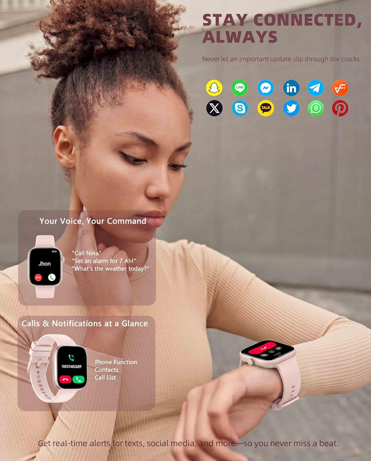 Smart Watch for Women Men, Fitness and Sleep Trackers with 1.83" HD Touchscreen, Bluetooth Calling Smartwatch for Android/iOS, IP67 Waterproof Multi-Sport Modes Pedometer, Rose Pink