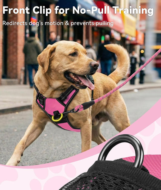 Joytale No Pull Dog Harness for Large Dogs, Reflective Pet Vest with Front Clip, Adjustable Soft Padded Harnesses with Easy Control Handle for Training and Walking, Hot Pink, L