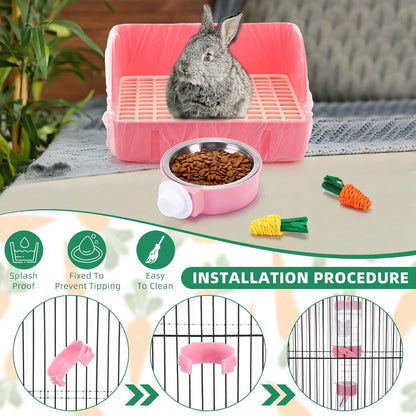 34 Pcs Rabbit Starter Kit Rabbit Litter Box Small Animal Water Bottle Cups Bunny Tunnels Animal Grooming Kit Bowl Blanket with Cleaning Set for Guinea Pig Bunny(Style 1,Light Pink)